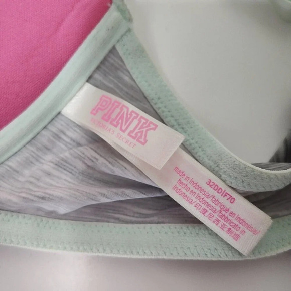 Victorias Secret PINK Wear Everywhere Push Up Bra Size 32DD Green Front Closure - Picture 7 of 11